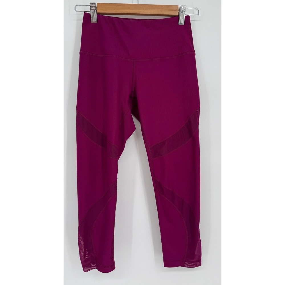 90‎ Degree by Reflex Womens Magenta Mesh Panel High Rise Crop Leggings Sz S